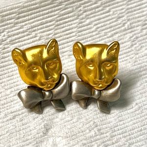 RARE 1960s KJL Kenneth Jay Lane Panther With Bow‎ Clip On Earring Vintage Signed